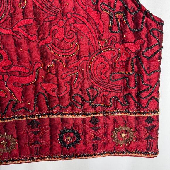 Chicos Red‎ Embroidered Quilted 100% Silk Vest Size 1 Front Zip Size 1 (M/8) - Picture 10 of 12